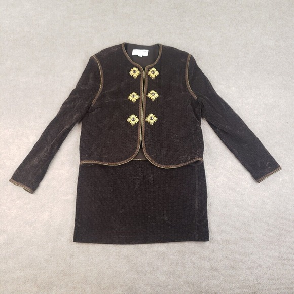 St. John Dresses & Skirts - St. John Collection Skirt Jacket Set Women 12 Brown Gold Button Luxury 2 Piece